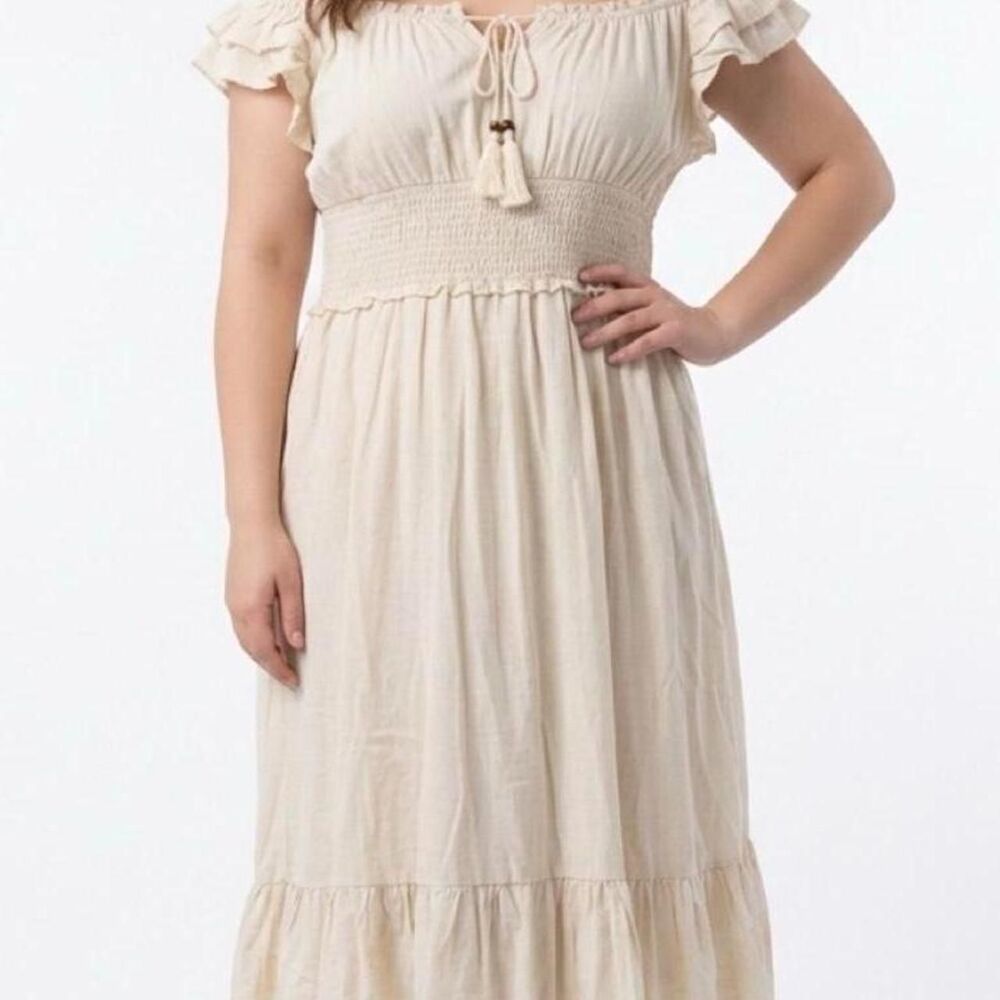 Unbranded Women's Cream and Tan Dress